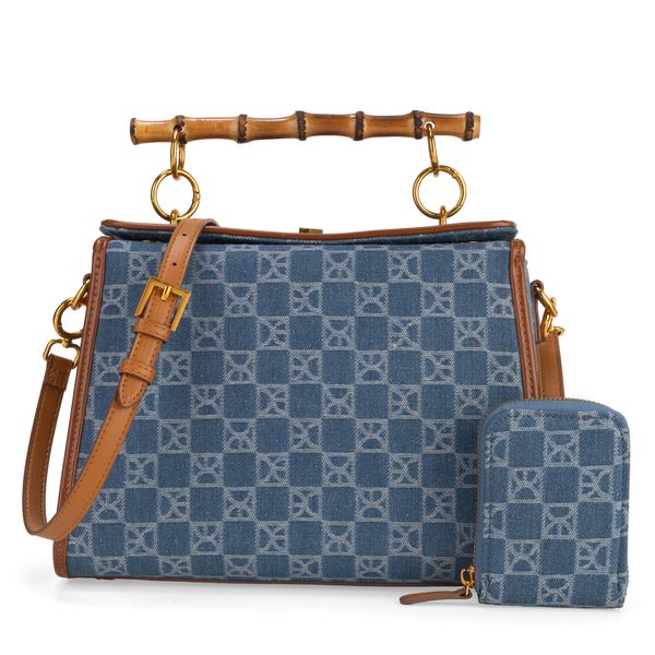 

Bolsa Satchel Textil Con Monedero Color Azul Talla: Unico