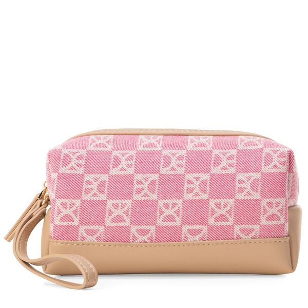 

Cosmetiquera Mediana Textil Cierre Sencillo con Maneral color Rosa Talla: Unico