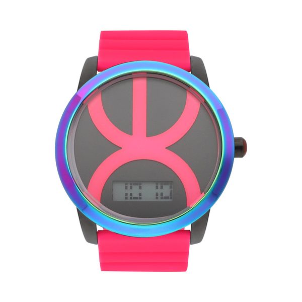 

Reloj Digital Para Dama Bisel Tornasol, Broche Magnético Y Elemental En Fondo Color Rosa Talla: Unico