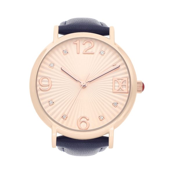 

Reloj Análogo Para Dama Con Pedrería En Indicadores Y Correa Color Azul Marino Talla: Unico