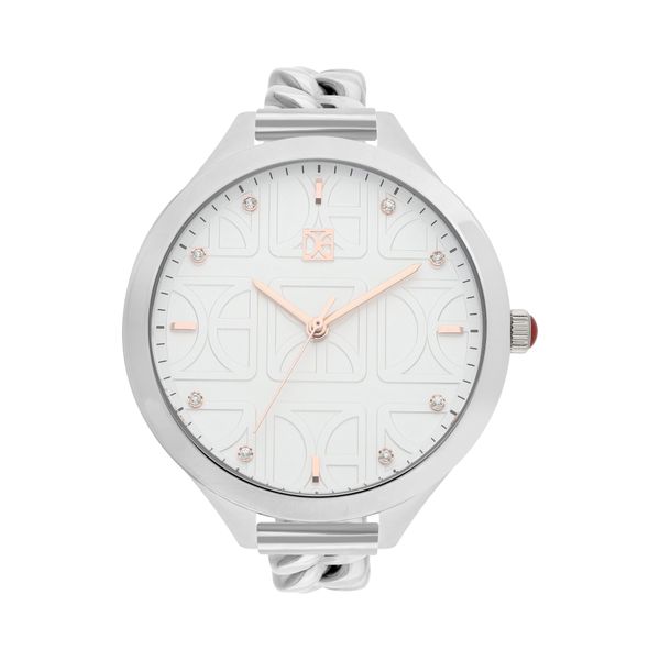 

Reloj Análogo Para Dama Con Pedrería En Indicadores Y Correa De Metal Color Plata Talla: unico