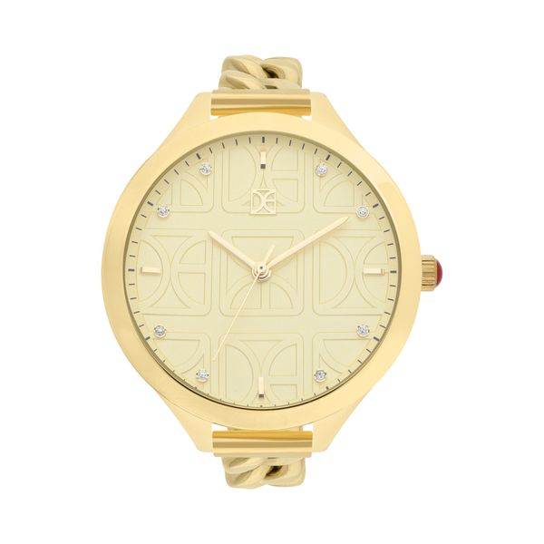 

Reloj Análogo Para Dama Con Pedrería En Indicadores Y Correa De Metal Color Oro Talla: unico