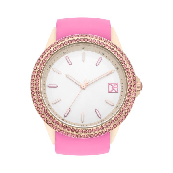 

Reloj Análogo Para Dama Con Correa De Tactopiel Y Pedrería En Bisel Color Rosa Talla: Unico