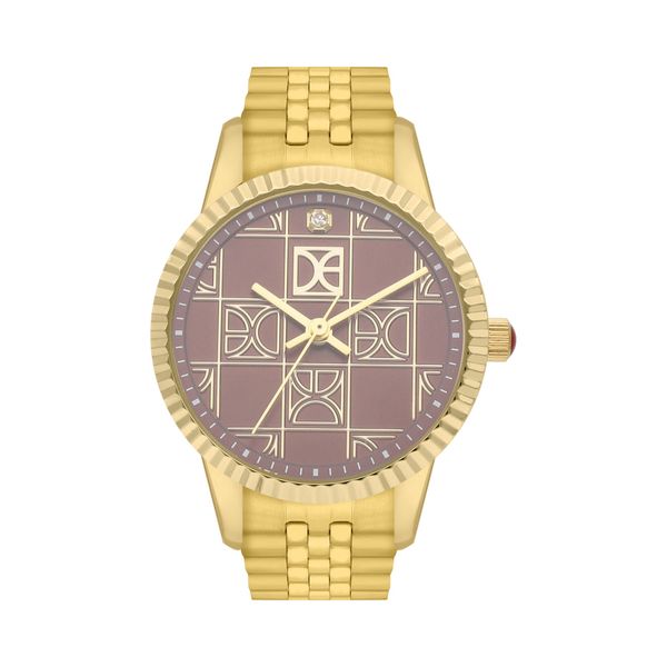 

Reloj Análogo Para Dama Con Correa De Acero Inoxidable Con Trama De Elemental En Carátula Color Oro Talla: Unico