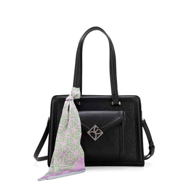 

Bolsa Satchel Mediana Con Mascada Color Negro Talla: Unico