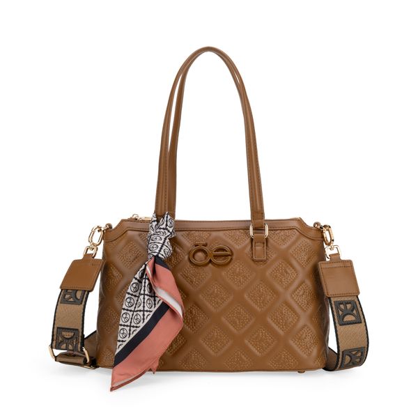 

Bolsa Satchel Mediana Con Mascada Color Camel Talla: Unico