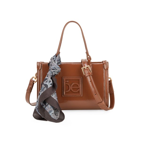 

Bolsa Tote Miniatura Con Mascada Color Café Talla: Unico